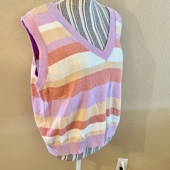 NWT Sweater Vest 2X Abound 100% Cotton Striped Knit Lilac Purple White V-Neck - Picture 4 of 13